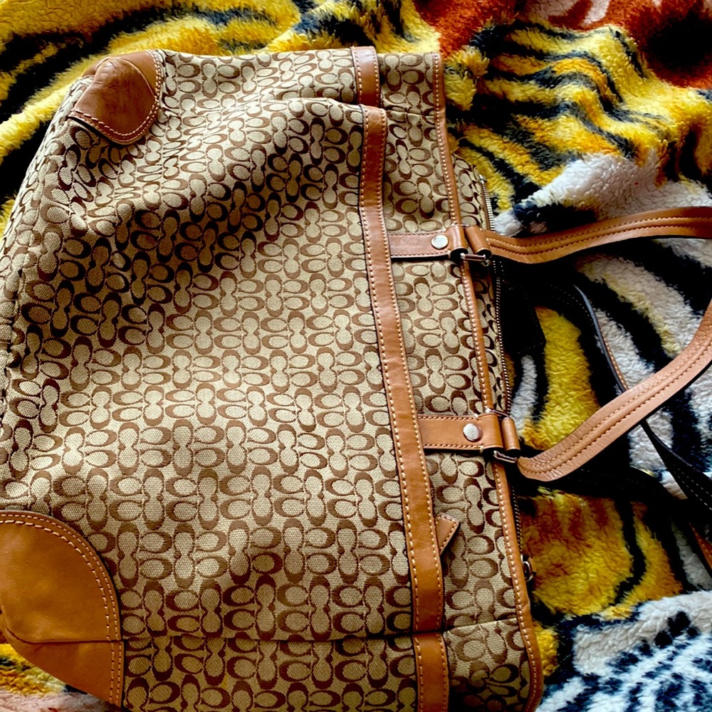 Coach Signature Diaper Large Travel Tote Bag F77156 Shoulder Purse tan